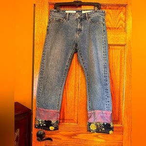 Anthropology Pilcro and Letterpress Slim Crop Patchwork Hem Mid-Rise Jeans